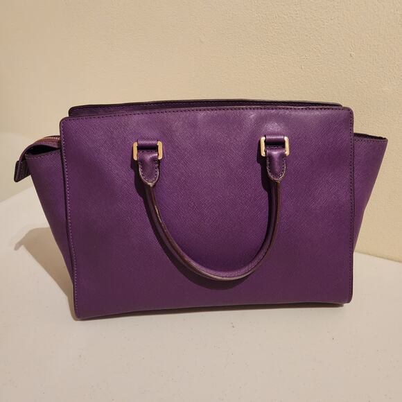 Stunning Michael Kors Selma Purple Large Handbag Satchel Tote Purse - Picture 2 of 12